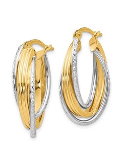 14K Two-tone Polished Diamond Cut Hoop Earrings