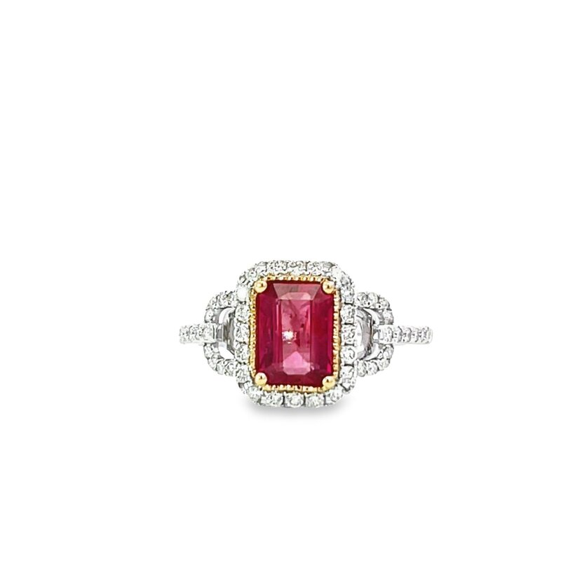 14K Two Tone Ruby and Diamond Gemstone Ring