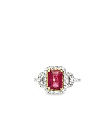 14K Two Tone Ruby and Diamond Gemstone Ring