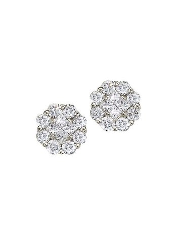 14K White Gold 1.00ctw Diamond Cluster Stud