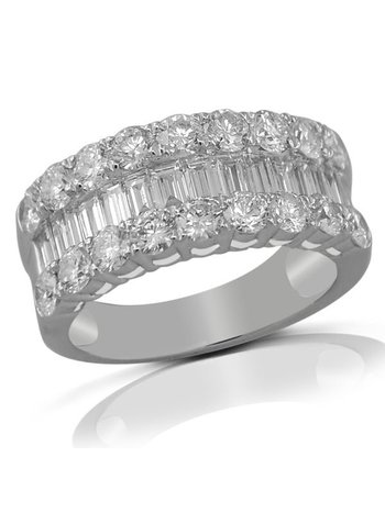 14K White Gold 3.00ctw Round & Baguette Diamond Band