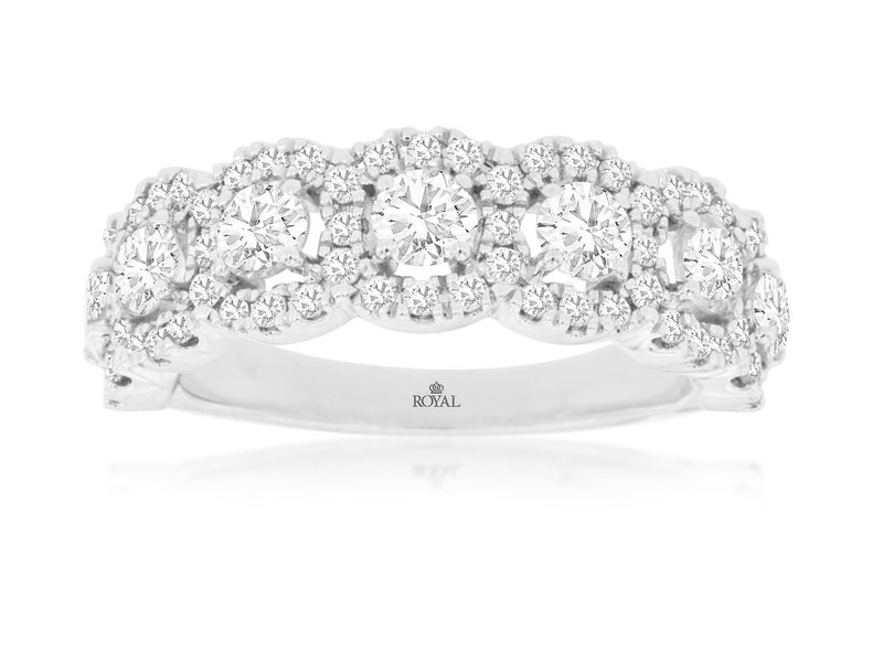 14K White Gold 7 Cluster Diamond Band