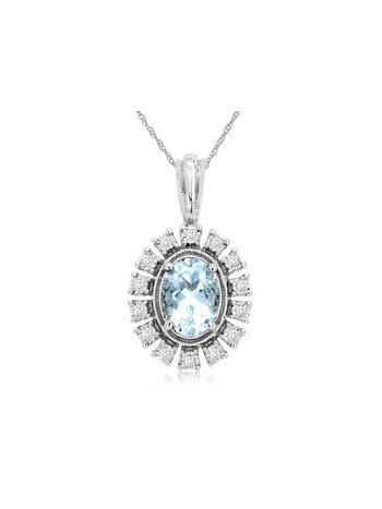 14K White Gold Aquamarine and Diamond Necklace