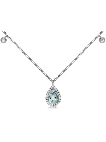 14K White Gold Aquamarine and Diamond Necklace