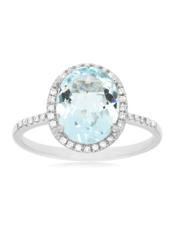 14K White Gold Aquamarine and Diamond Ring