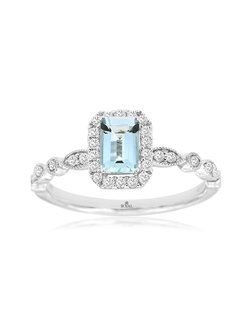 14K White Gold Aquamarine and Diamond Ring