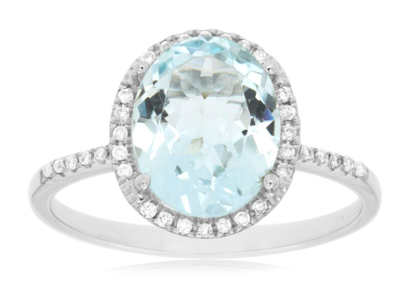 14K White Gold Aquamarine and Diamond Ring