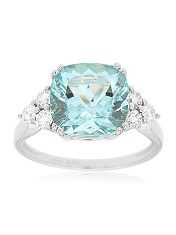 14K White Gold Aquamarine and Diamond Ring