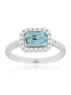 14K White Gold Aquamarine and Diamond Ring