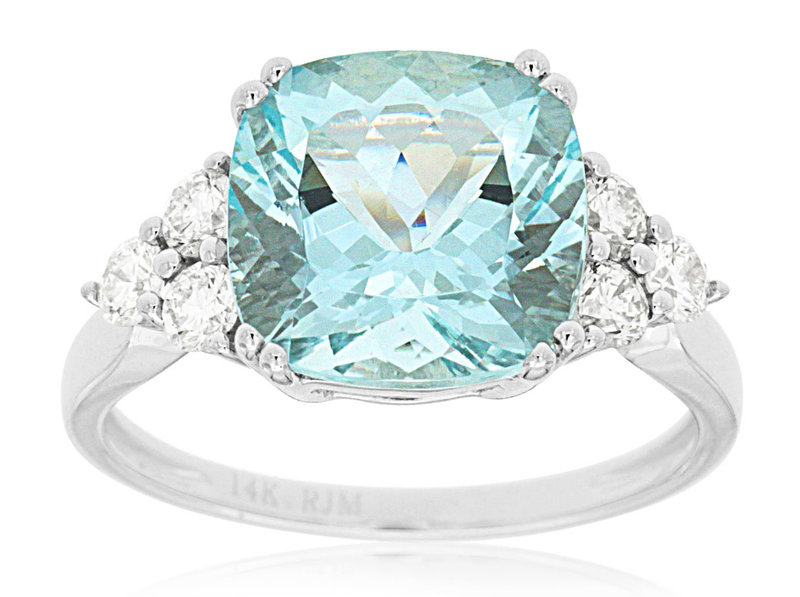 14K White Gold Aquamarine and Diamond Ring