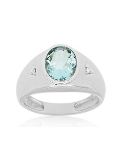 14K White Gold Aquamarine Gents Ring