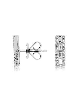 14K White Gold Baguette and Pave Diamond Bar Stud Earrings