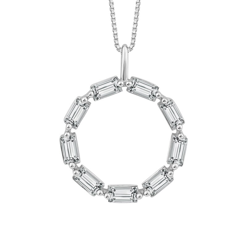 14K White Gold Baguette Diamond Circle Pendant