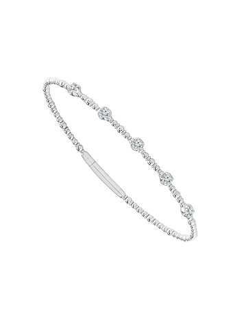 14K White Gold Bezel Set Diamond Beaded Flex Bangle