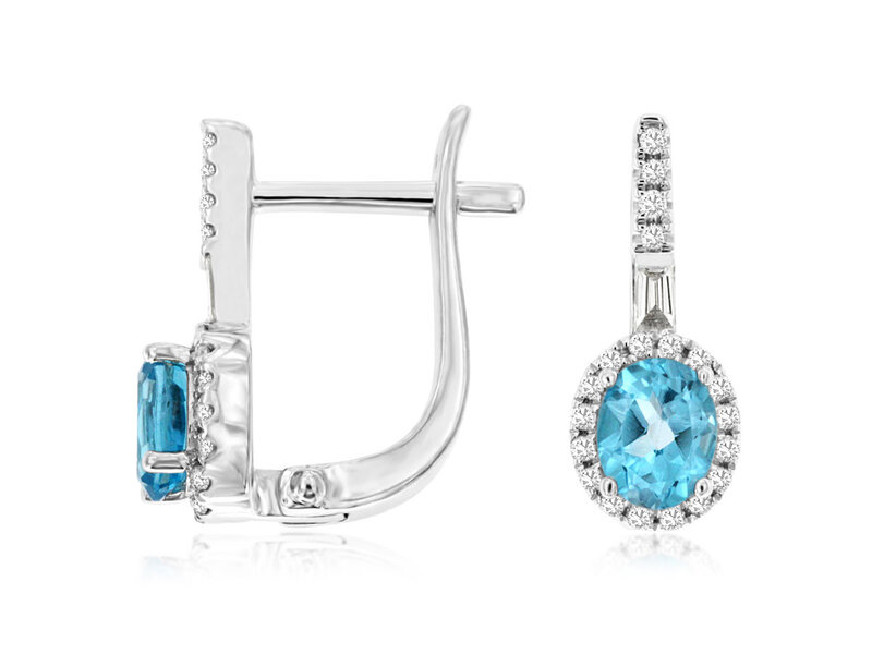 14K White Gold Blue Topaz and Diamond Drop Earrings