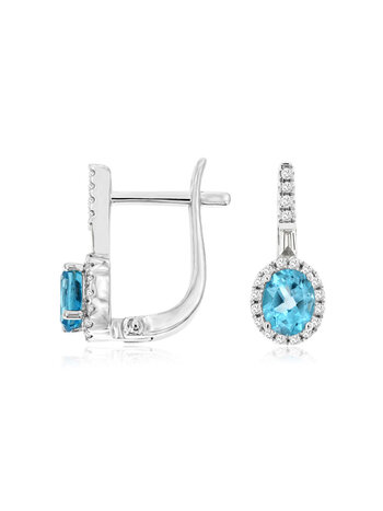 14K White Gold Blue Topaz and Diamond Drop Earrings