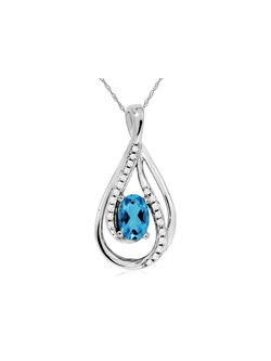 14K White Gold Blue Topaz and Diamond Necklace