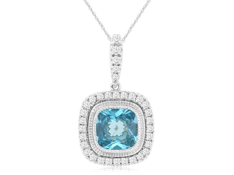 14K White Gold Blue Topaz and Diamond Necklace