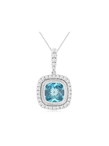 14K White Gold Blue Topaz and Diamond Necklace