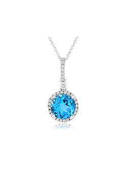 14K White Gold Blue Topaz and Diamond Necklace