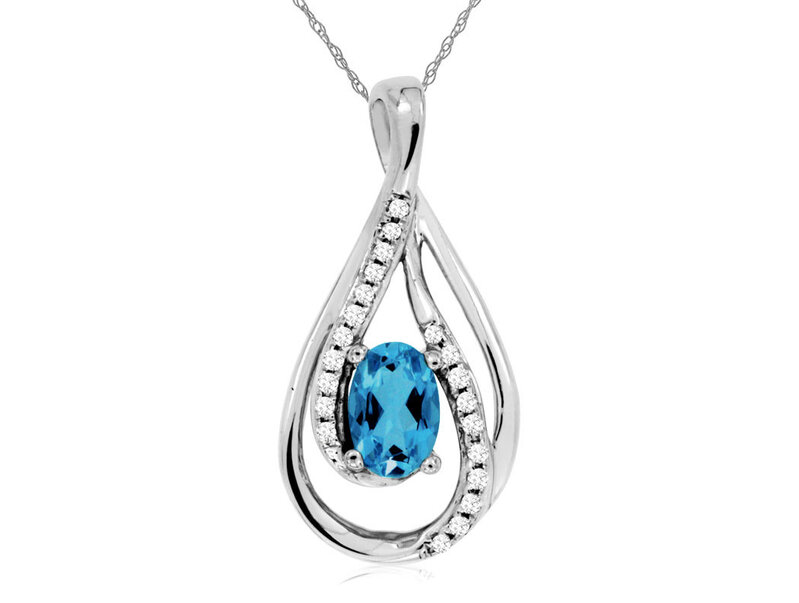 14K White Gold Blue Topaz and Diamond Necklace