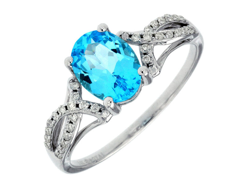 14K White Gold Blue Topaz and Diamond Ring