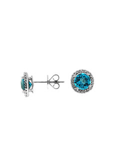 14K White Gold Blue Topaz and Diamond Stud Earrings