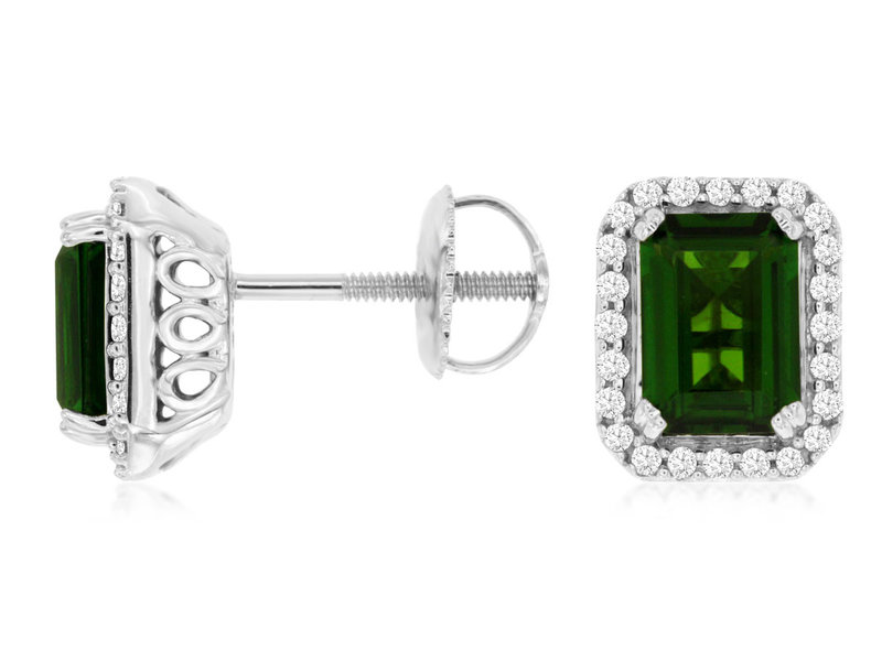 14K White Gold Chrome Diopside and Diamond Studs