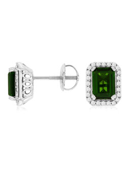 14K White Gold Chrome Diopside and Diamond Studs