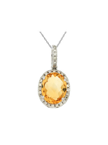 14K White Gold Citrine and Diamond Necklace