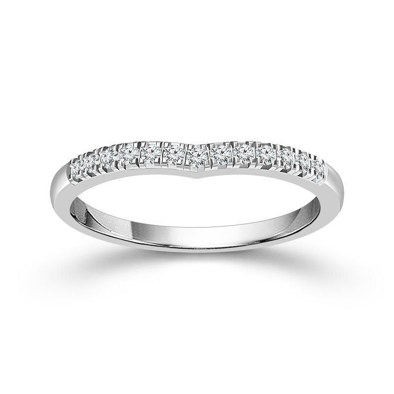 14K White Gold Curved Diamond Wedding Band