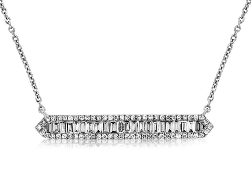 14K White Gold Diamond Baguette Bar Necklace