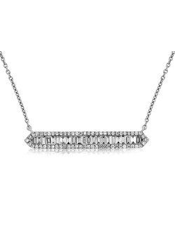 14K White Gold Diamond Baguette Bar Necklace