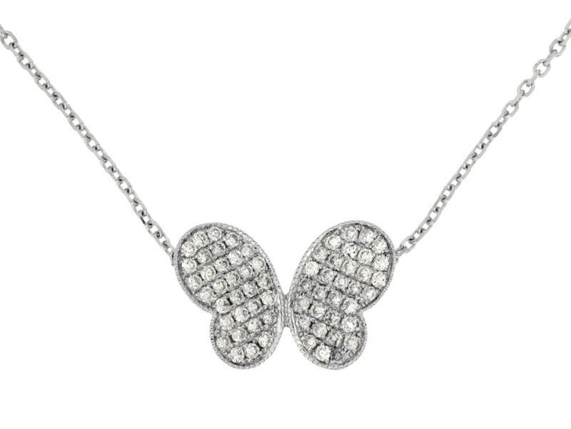 14K White Gold Diamond Butterfly Necklace