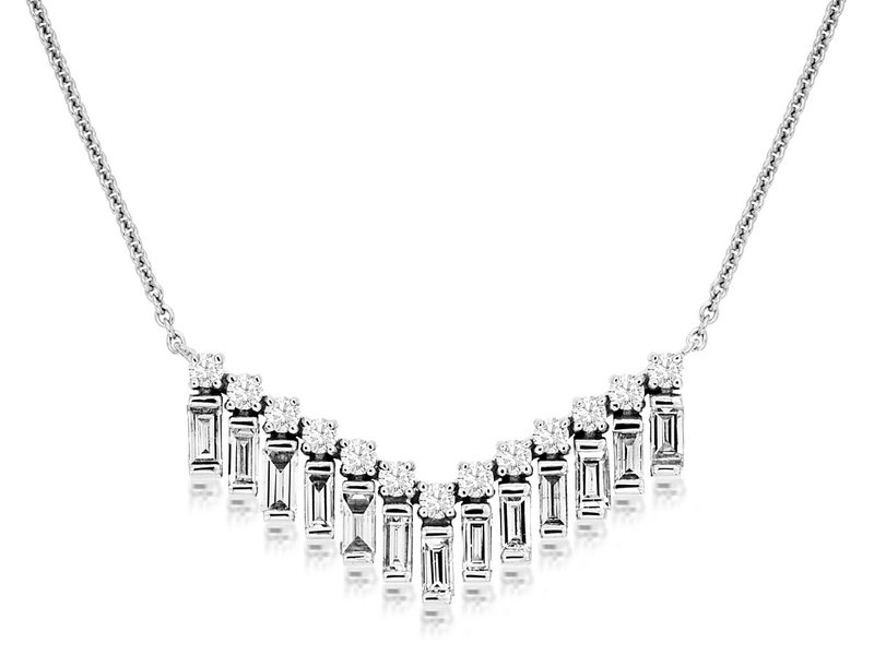 14K White Gold Diamond Chevron Necklace