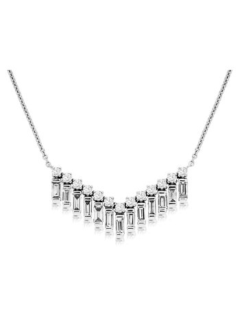 14K White Gold Diamond Chevron Necklace