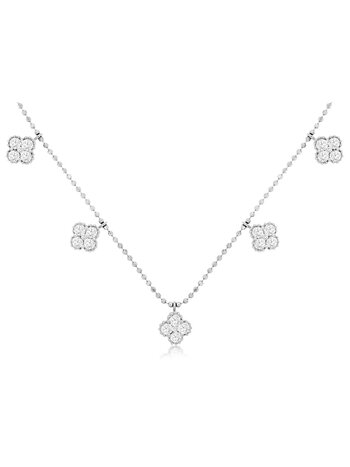 14K White Gold Diamond Clover Station Necklace