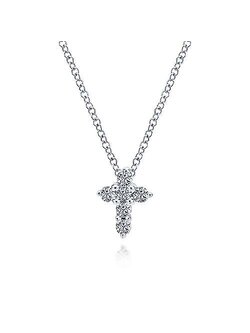 14K White Gold Diamond Cross Necklace