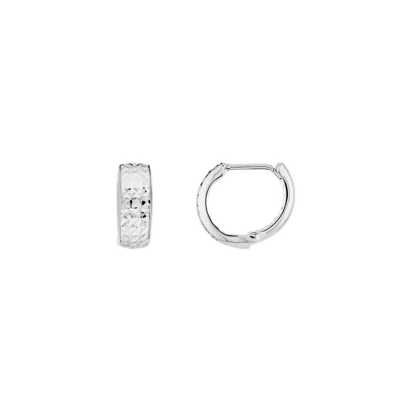 14K White Gold Diamond-Cut Huggie Mini Hoop Earrings