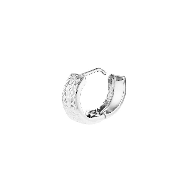 14K White Gold Diamond-Cut Huggie Mini Hoop Earrings