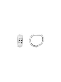 14K White Gold Diamond-Cut Huggie Mini Hoop Earrings