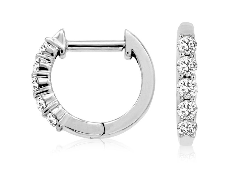 14K White Gold Diamond Huggies