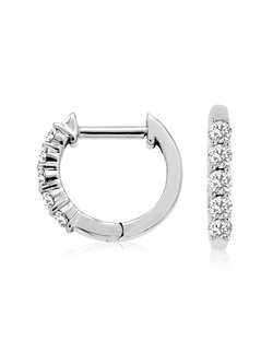 14K White Gold Diamond Huggies