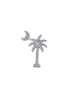 14K White Gold Diamond Palmetto with Crescent Moon Necklace