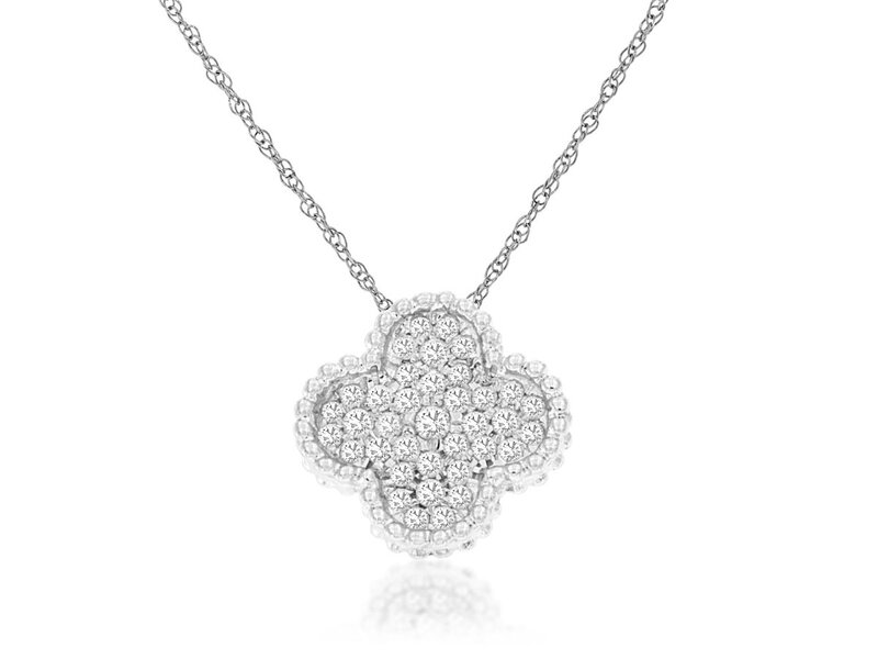 14K White Gold Diamond Quatrefoil Pendant