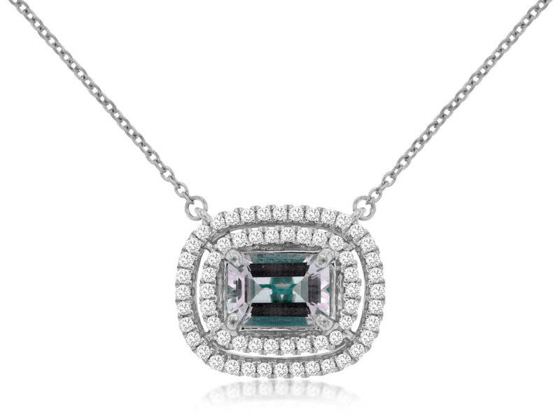 14K White Gold East to West Aquamarine and Diamond Necklace