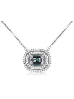 14K White Gold East to West Aquamarine and Diamond Necklace