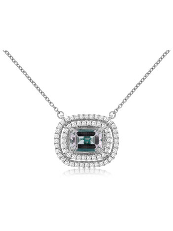 14K White Gold East to West Aquamarine and Diamond Necklace