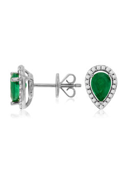 14K White Gold Emerald and Diamond Earrings