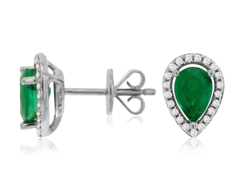 14K White Gold Emerald and Diamond Earrings